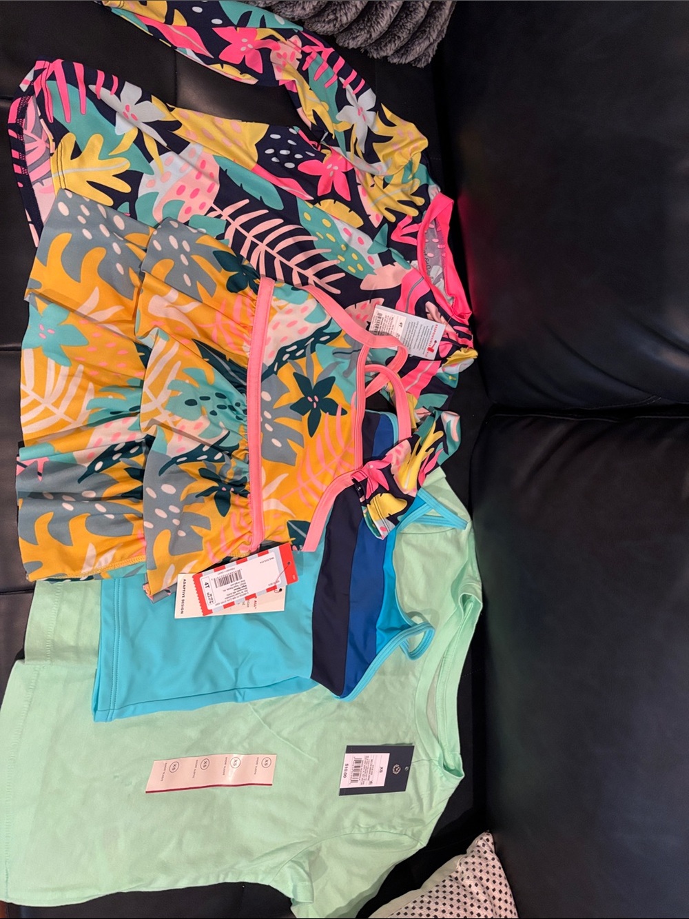Girls' Tropical Print Swim Dress with Pink Trim - Brand Unknown